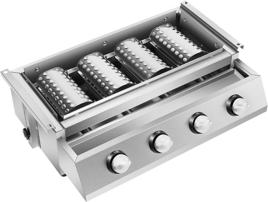 Gasgrill 4 Brander Roestvrijstalen Grill Buiten Koken Uitneembare Olieopvangbak 558 x 232 cm Zilver