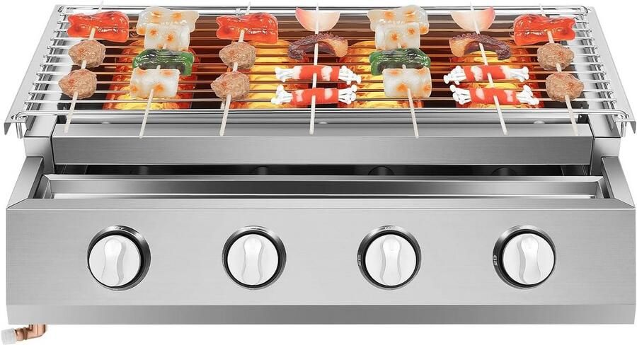 Gasgrill 4 branders 2800 Pa LPG roestvrij staal tafelgrill gasbarbecue gastrobrander met grillrooster 57 x 39 x 17 5 cm in hoogte verstelbaar voor camping balkon tuin