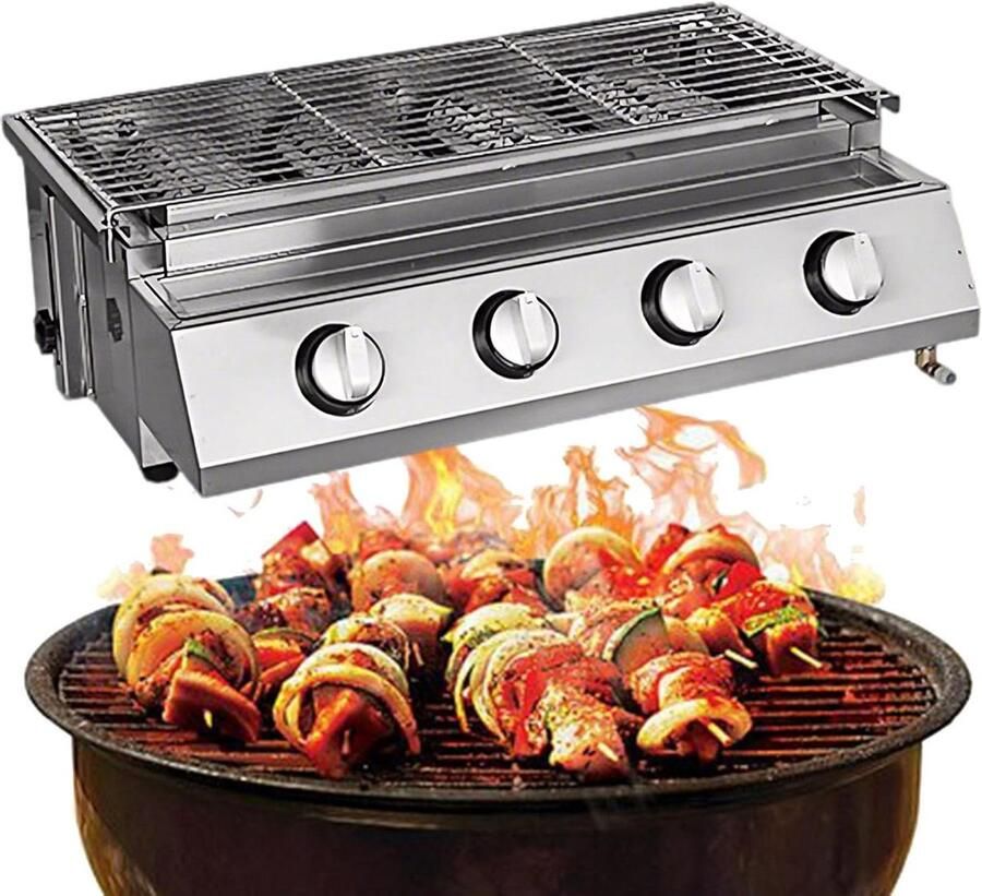 Gasgrill Bakplaat Rookloze Barbecue Buiten Koken Minimale Rookontwikkeling 4-pits Zilver