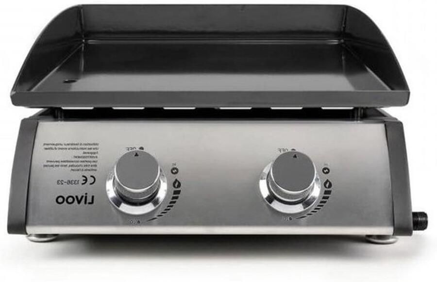 Gasgrill met 2 branders Bakplaat Plancha Buiten koken 5 kW vermogen 48 x 36 cm Metaal