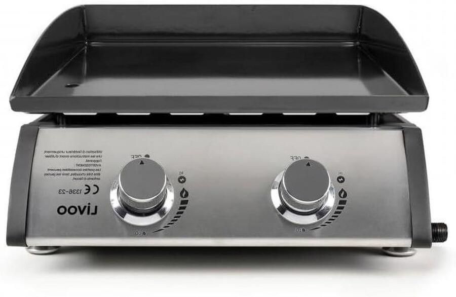 Gasgrill met 2 branders Bakplaat Plancha Buiten koken 5 kW vermogen 48 x 36 cm Metaal