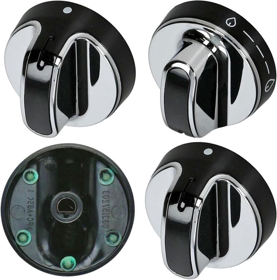 Gasknop Set Kookplaat Bediening Oven Reparatie 4 Stuks Set Standaard Maat Zwart Zilver