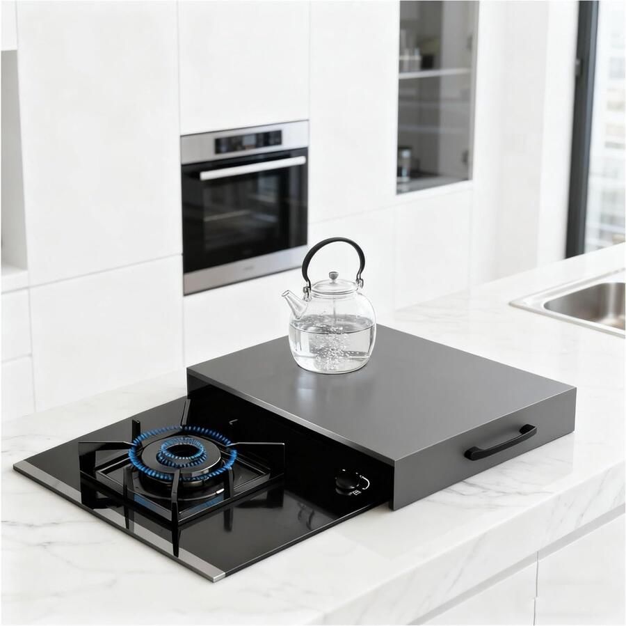 Gaskookplaat Afdekking Keuken Organizer Extra Werkruimte Krasbestendig Staal 48 x 36 cm Grijs