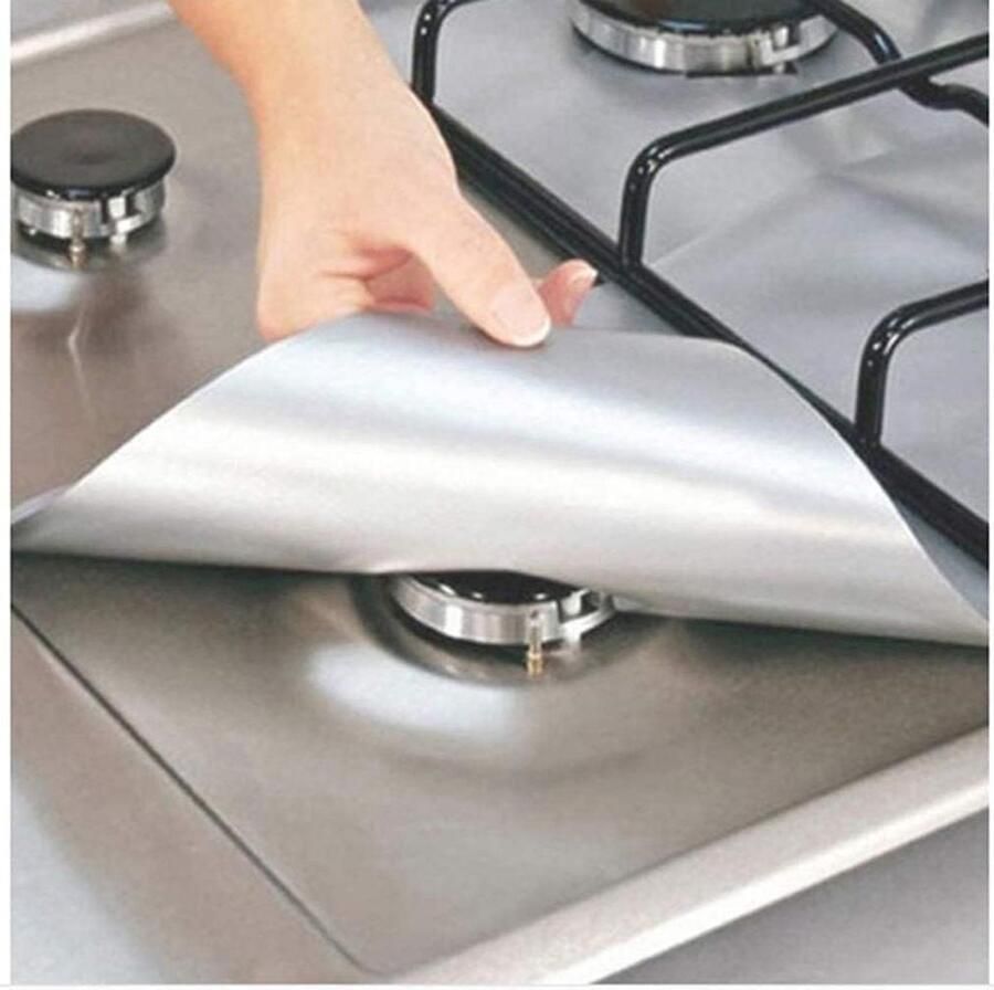 Gaskookplaat Protectors Kookplaat Beschermers Kookplaat Schoonhouden Herbruikbaar en op maat te snijden 27x27 cm Zilver