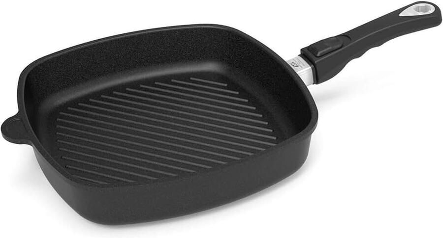 Gastroguss Hoekpan 28 x 28 cm 5 cm hoog met grillbodem afneembare steel geschikt voor inductie Lotan antiaanbakafwerking gegoten pan (gegoten aluminium) AMZN-I-E285G-Z20B