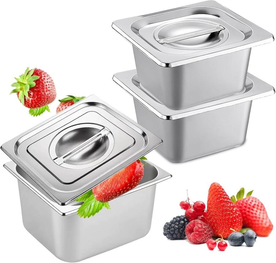 Gastronomische Containers Roestvrij Staal Set Buffet Keuken 3 Delige Set 17.5 x 16.6 x 10 cm