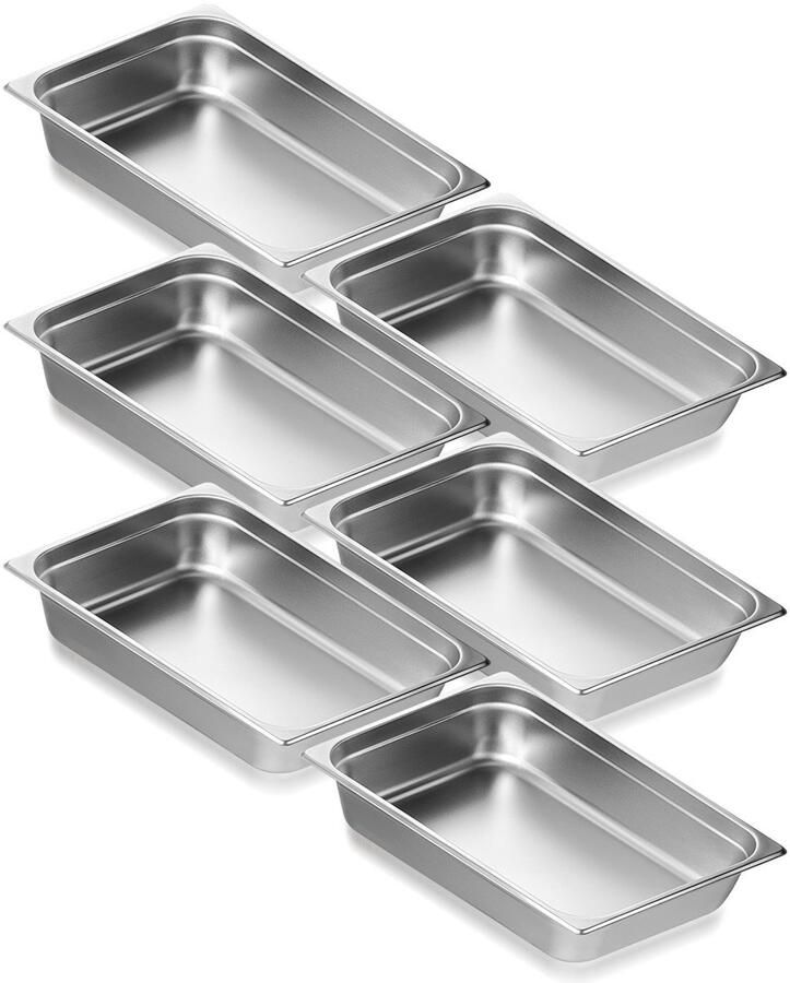 Gastronorm Hotelpannen 6-pack RVS Stoompannen Normaal Formaat 10 cm Diep 0 8 mm Dikte Voor Horeca Buffet Keuken Zilver