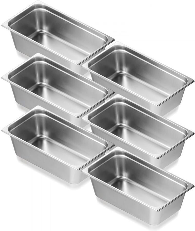 Gastronormbakken GN 1 1 Hotelpan Set van 6 RVS 530 x 327 x 150 mm 20 2 L Voor buffet en warmhouden