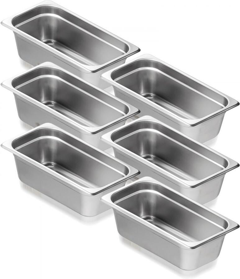Gastronormbakken Set van 6 GN 1 3 Hotelpannen RVS Afmeting 32 6 x 17 7 x 9 cm Inhoud 3 84 l Voor Buffet en Warmhoudtafel