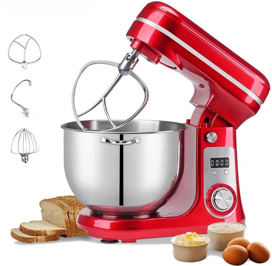 GDE Keukenmachine Kneedmachine Staande Mixer met RVS Mengkom Deegmixer 1200W Elektrische Keukenmixer