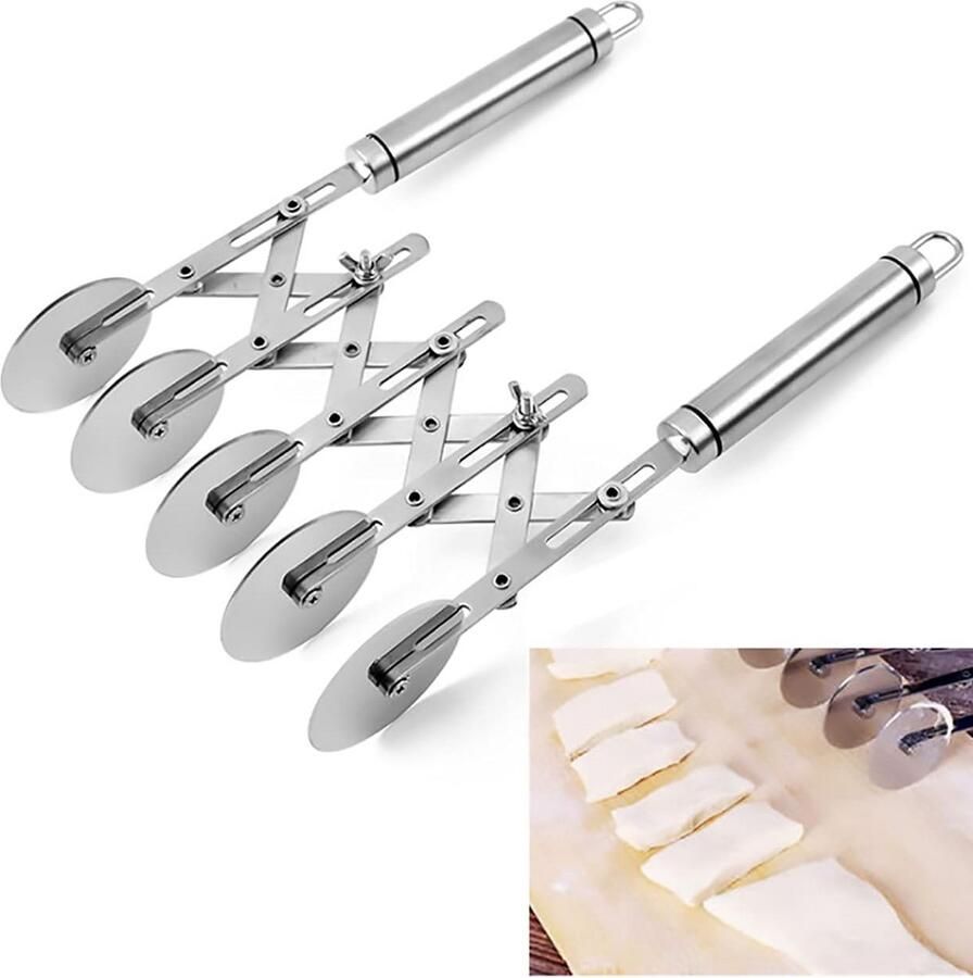 Gebak Snijder Pizzasnijder Deegroller Gelijkmatig Snijden Vijf Snijwielen 27.2 x 5.8 cm Zilver
