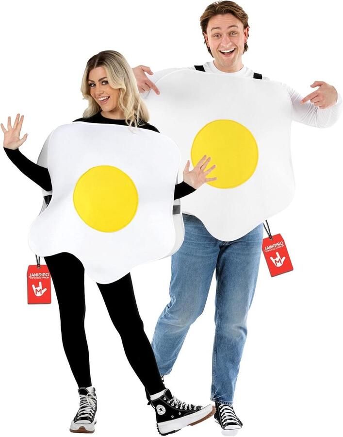 Gebakken Ei Kostuum Grappig Verkleed Feest Evenement Exclusief Ontwerp One Size Geel Wit