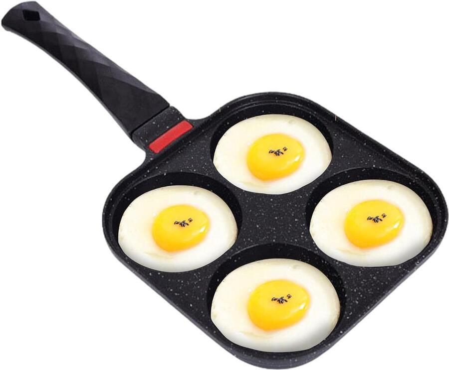 Gebakken Ei Pan Pannenkoekenpan Omelet Ontbijt Bereiden Vier Gaten Ontwerp 37cm Lengte Zwart