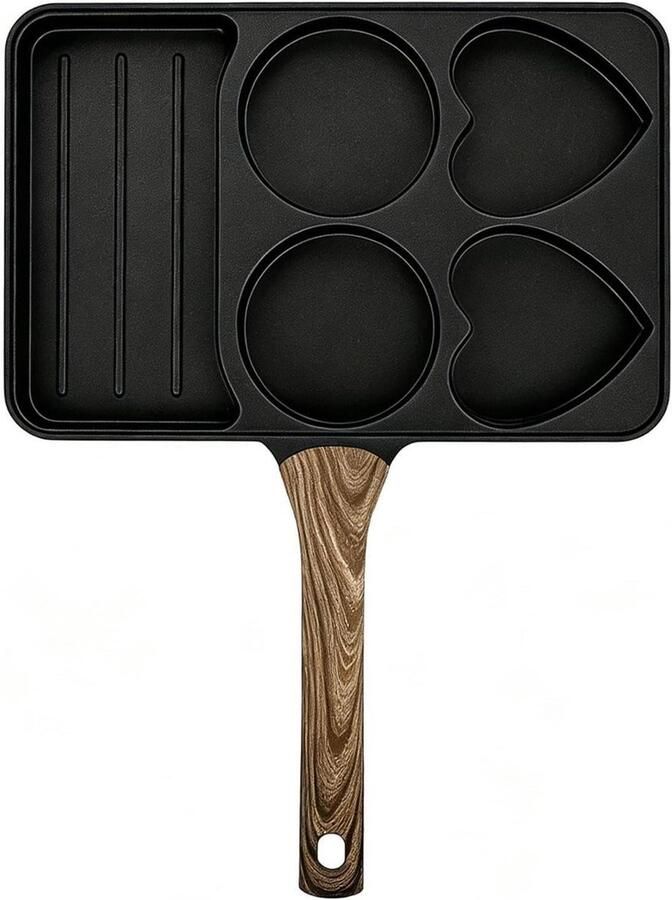 Gebakken eierpan Ontbijtpan multifunctioneel Gezinsontbijt bereiden Vijf roosters 35.5 cm Zwart