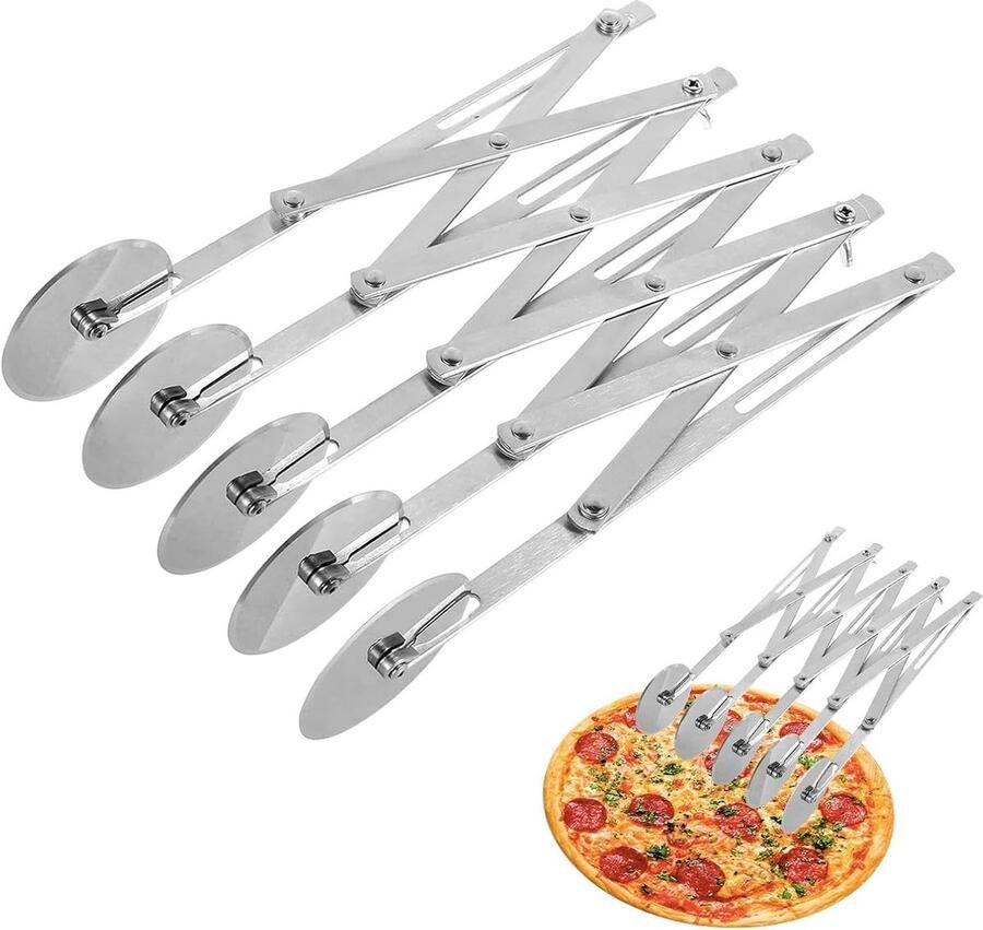 Gebaksnijder 5 wielen Deegsnijder Pizzasnijder Bakken En Koken Verstelbaar Ontwerp 27 x 6 cm Zilver