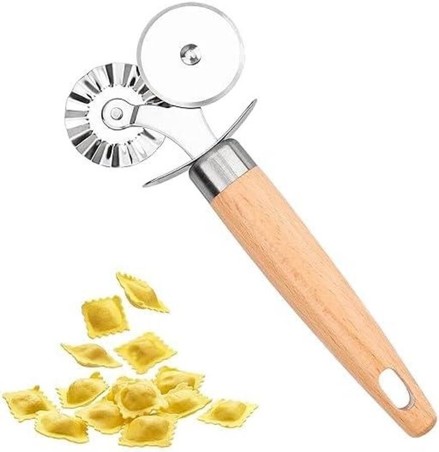 Gebaksnijder Dubbelwiel Pizzasnijder Koekjessnijder Deeg Snijden Houten Handvat 16.5 x 7.6 cm Niet gespecificeerd