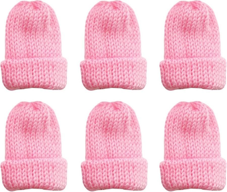 Gebreide eierwarmers Mini-mutsjes Ontbijt decoratie Dubbellaags gebreid Set van 6 Roze