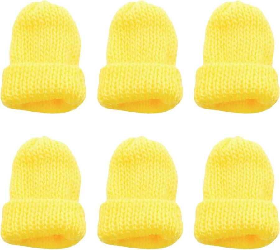 Gebreide Eierwarmers Mini-mutsjes Vrolijk Ontbijt Dubbellaags Gebreid Set van 6 Geel