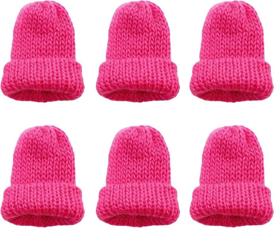 Gebreide Eierwarmers Mini-mutsjes Vrolijk Ontbijt Dubbellaags Gebreid Set van 6 Roze
