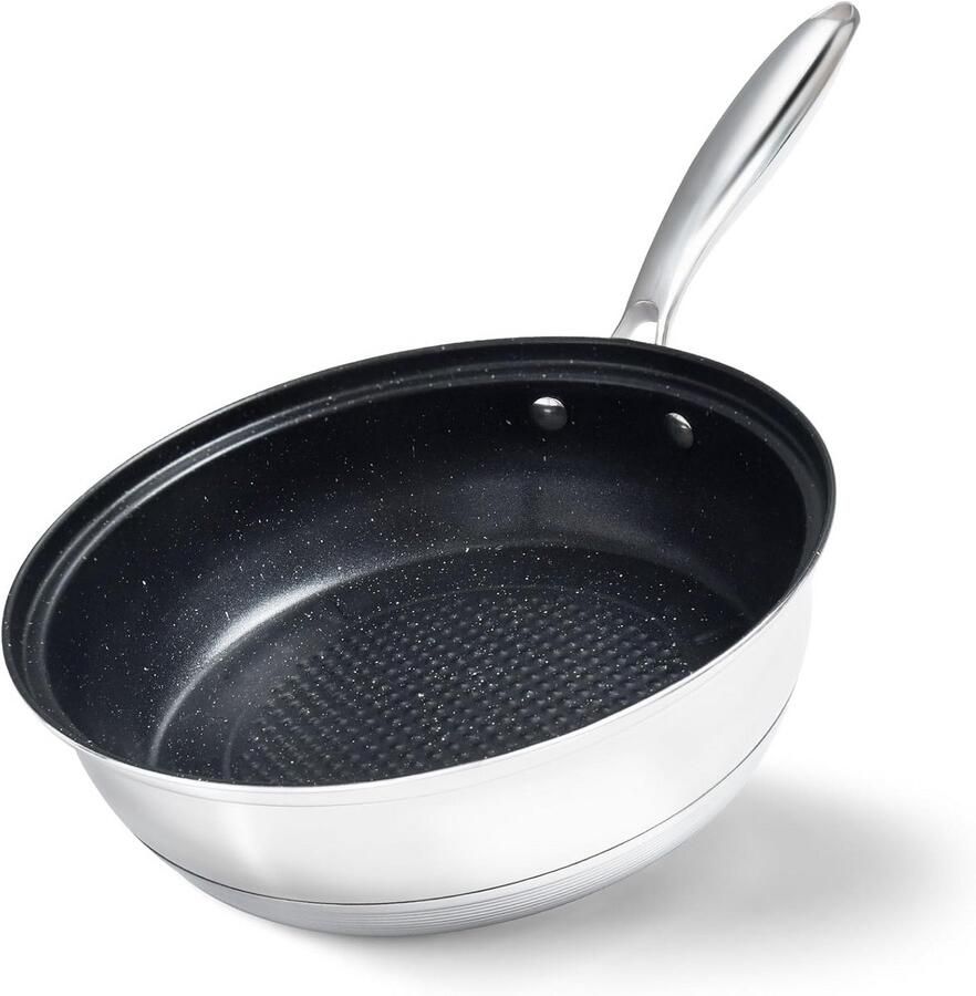 Gecoate braadpan Roestvrij staal Gelijkmatig koken Anti-aanbaklaag 24 cm Zilverwit
