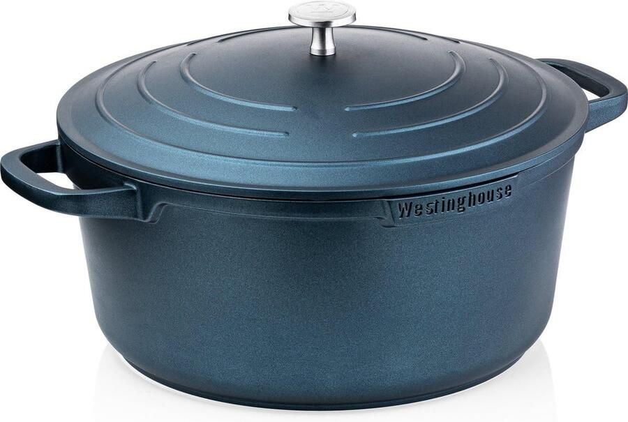 Gecoate Kookpan Braadpan Stoofpan Inductie Koken Ovenbestendig Deksel 24 cm 4.5 Liter Blauw