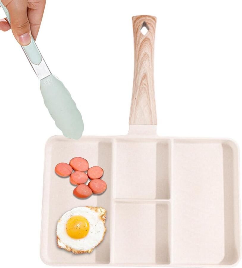 Gedeelde Grill Pan Ontbijt Pan Compleet Ontbijt Antiaanbaklaag 35x27cm Wit