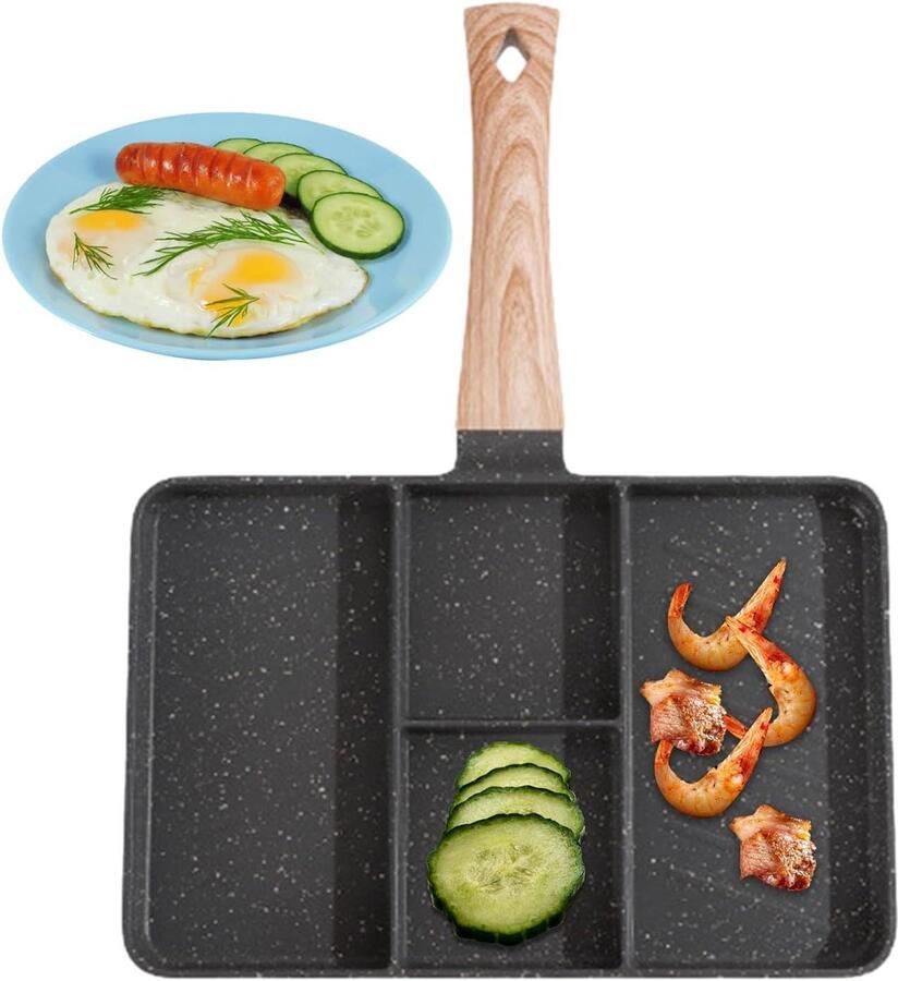 Gedeelde Grillpan Mini Pannenkoekenpan Ontbijt Bereiden Twee Compartimenten 35 x 27 cm Zwart