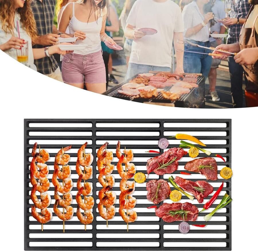 Geëmailleerd gietijzeren grillrooster 42 x 28 cm hoogwaardige grillplaat voor gas- en houtskoolgrill