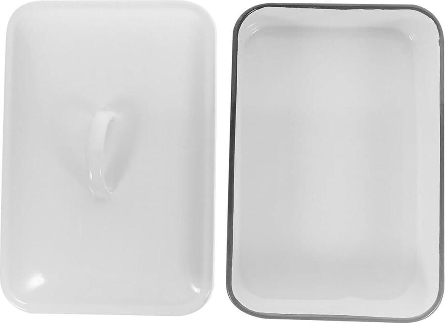 Geëmailleerde Bakplaat Ovenschaal met Deksel Voedsel Bereiden Snel Warmte Geleiden 31 x 21 cm Wit