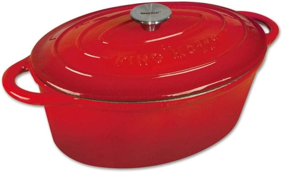 Geëmailleerde Braadpan Gietijzeren Pan Langzaam Garen Gelijkmatige Warmte 30 cm Diameter Rood Glans