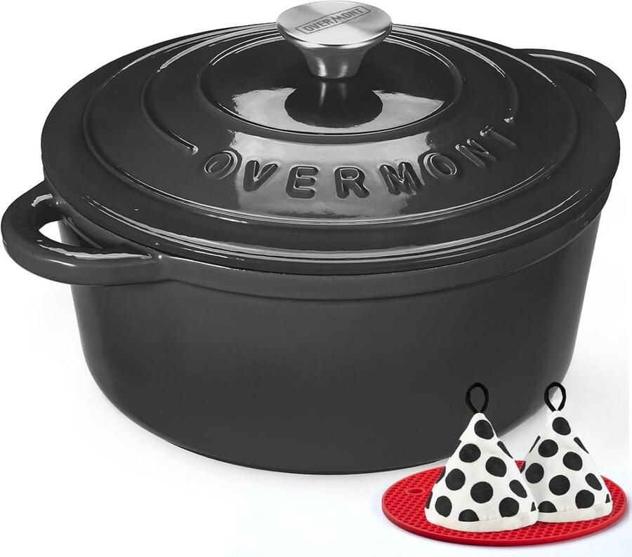 Geëmailleerde Braadpan Gietijzeren Pan Langzaam Garen Gelijkmatige Warmte 6.6 Liter Grafiet Grijs