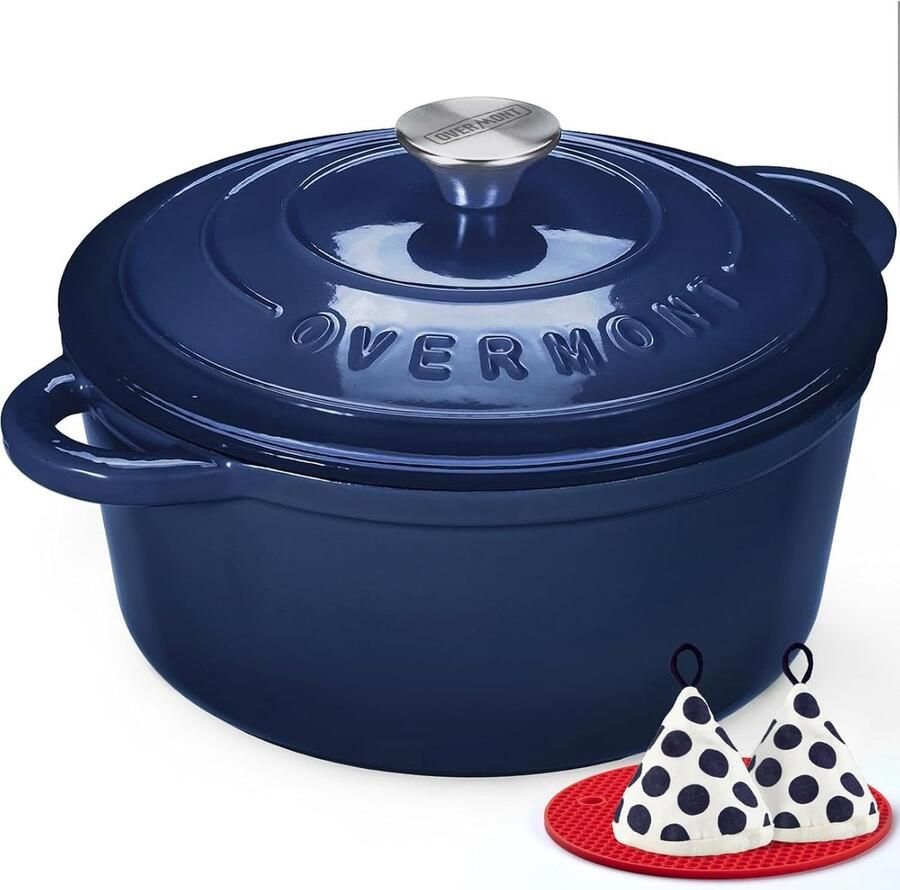 Geëmailleerde braadpan Gietijzeren pan Langzaam garen Gelijkmatige warmte 7 Liter Indigo