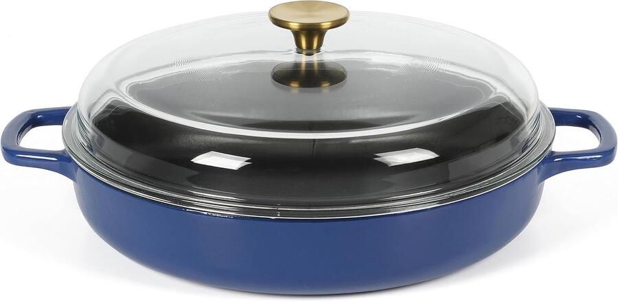 Geëmailleerde Braadpan Gietijzeren Pan Langzaam Sudderen Niet-giftige Anti-aanbak 375 Liter Blauw
