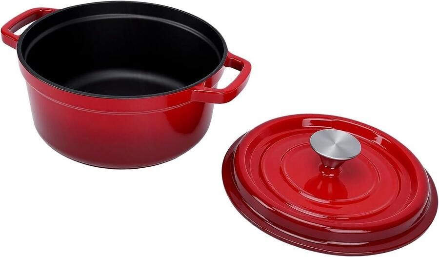 Geëmailleerde Braadpan Gietijzeren Stoofpot Maaltijden Bereiden Gelijkmatige Warmteverdeling 7 Liter Rood