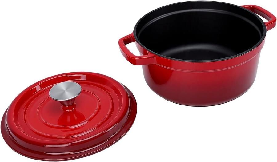 Geëmailleerde Braadpan Gietijzeren Stoofpot Maaltijden Bereiden Gelijkmatige Warmteverdeling 7 Liter Rood