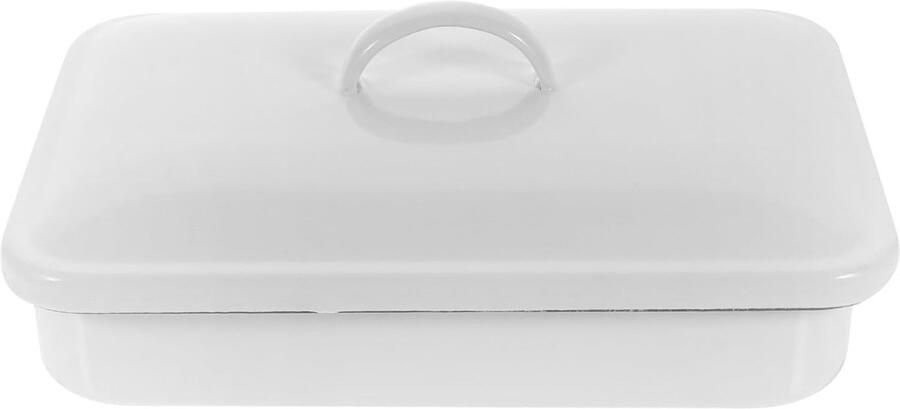 Geëmailleerde Braadslee Ovenplaat Bakplaat Oven Kookplaat Met Deksel Vaatwasmachinebestendig 25x17x8.5 Cm Wit