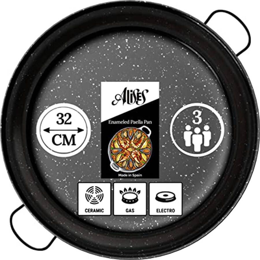 Geëmailleerde Carbon Steel Paella Pan 32 cm Natuurlijk Non-Stick Kookpan