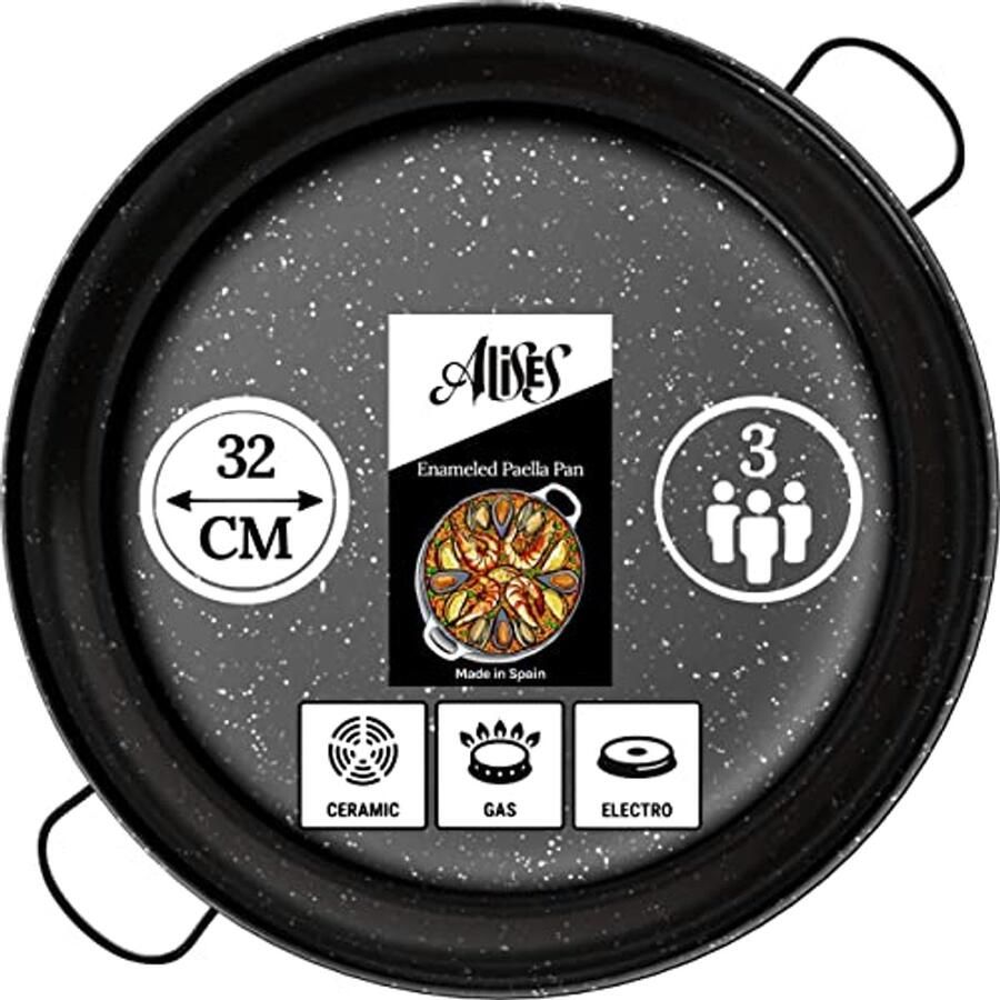 Geëmailleerde Carbon Steel Paella Pan 32 cm Natuurlijk Non-Stick Kookpan