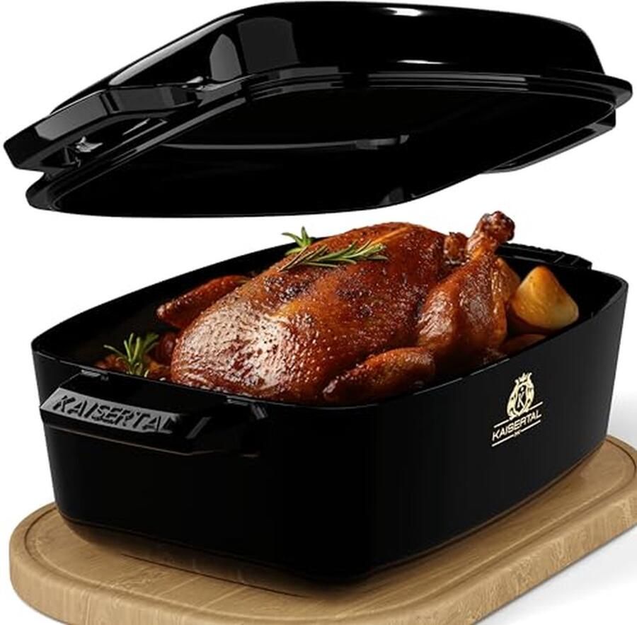 Geëmailleerde gietijzeren braadpan met deksel 32 cm XL stoofpan 10 liter geschikt voor inductie en buitengebruik