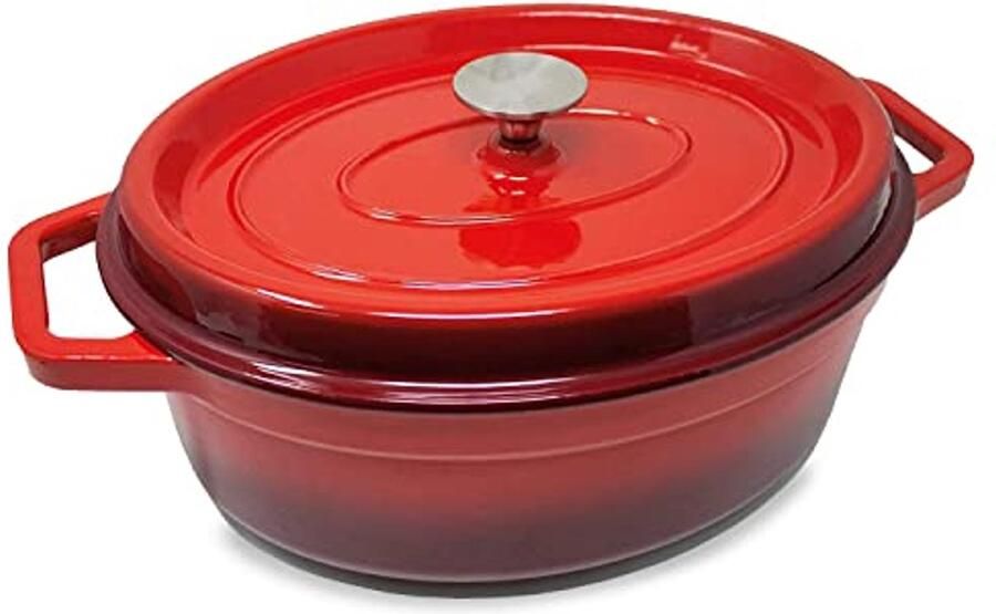 Geëmailleerde Gietijzeren Braadpan met Deksel 33cm 5 Liter Ideaal voor Inductiekookplaten Rood