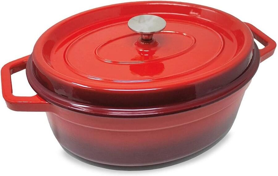 Geëmailleerde Gietijzeren Braadpan met Deksel 33cm 5 Liter Ideaal voor Inductiekookplaten Rood