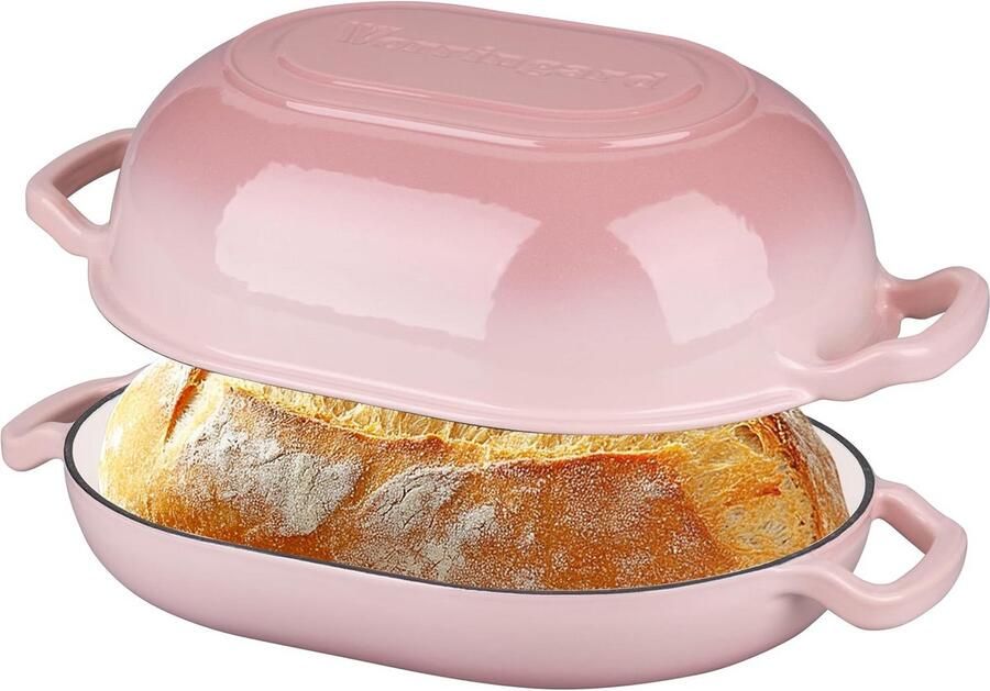 Geëmailleerde Gietijzeren Broodpan met Deksel Geschikt voor Zuurdesem & Zelfgebakken Brood 7QT Roze