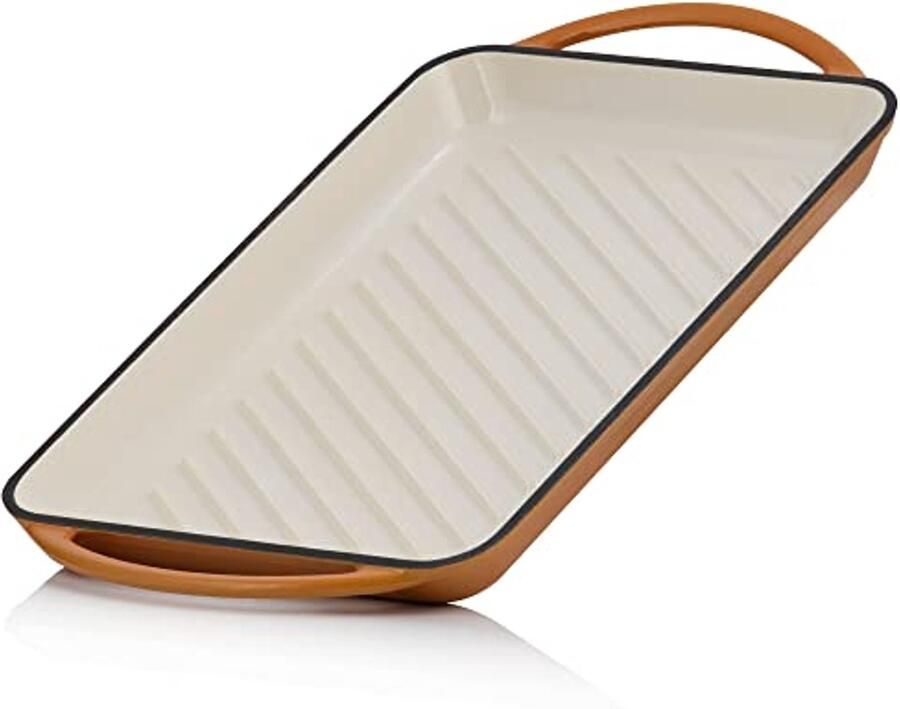 Geëmailleerde Gietijzeren Grillplaat 39 5 x 22 cm met Handgrepen Ideaal voor Grillen en Braden