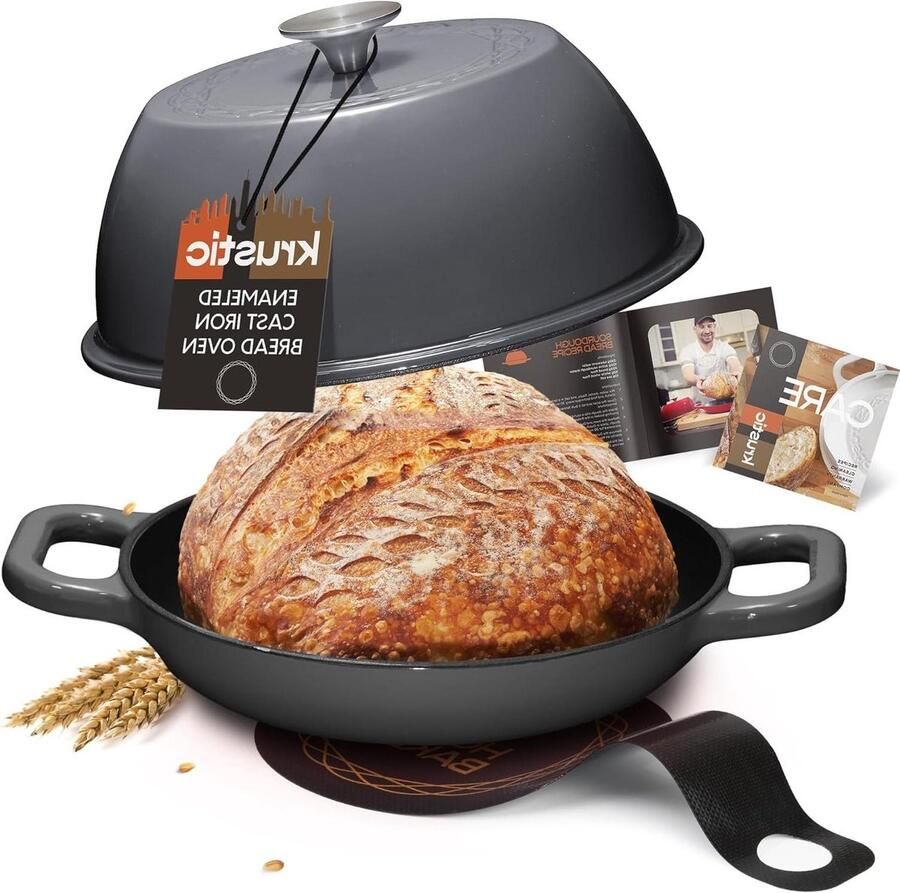 Gietijzeren pan Dutch oven Brood bakken Geëmailleerde coating 6 liter Grijs