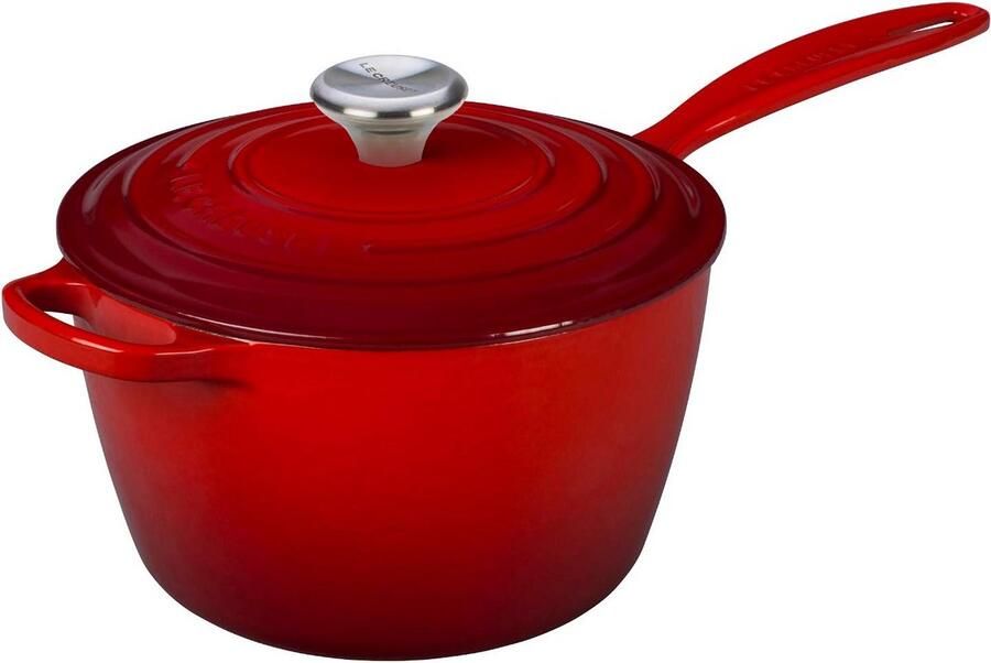 Geëmailleerde Gietijzeren Steelpan met Schenktuit en Deksel 20 cm 2.5 Liter