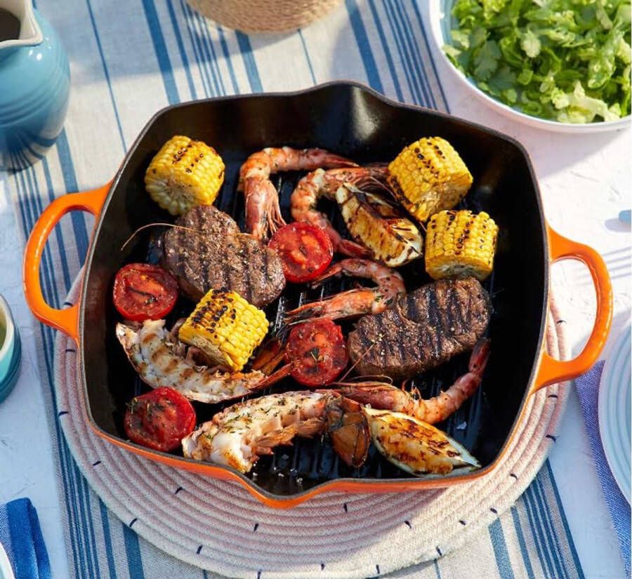 Geëmailleerde gietijzeren vierkante grillpan met hulpgreep Geschikt voor alle kookplaten en ovens