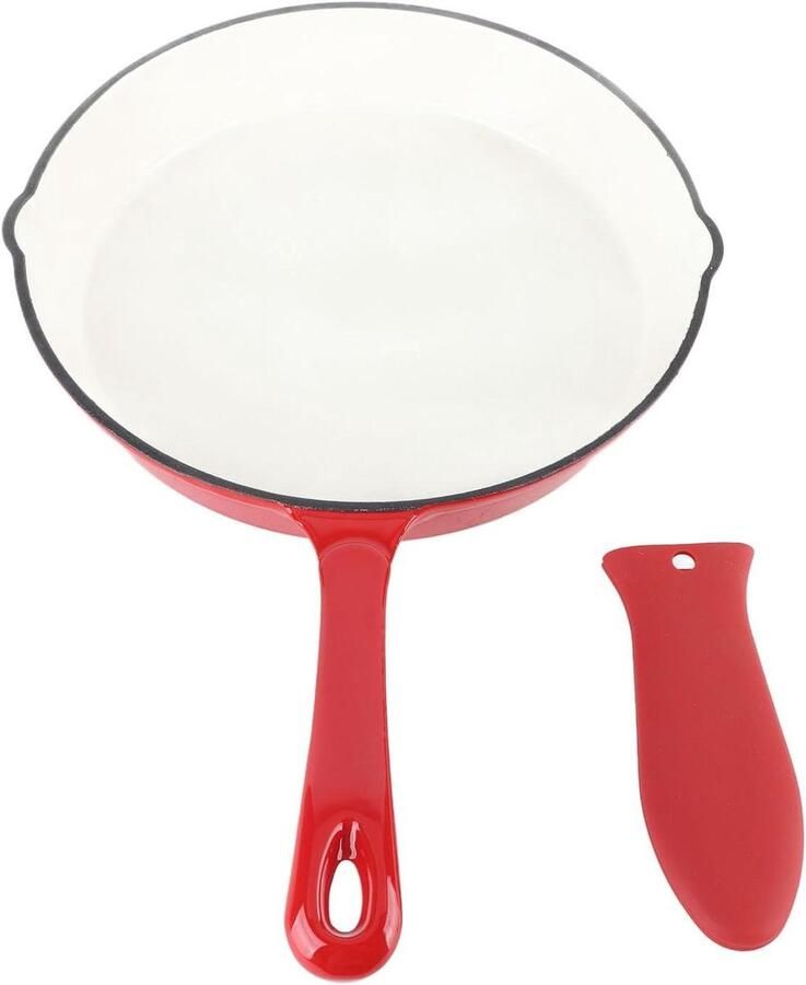 Geëmailleerde koekenpan Gietijzeren pan Koken en bakken Ergonomisch ontwerp 25 cm Rood