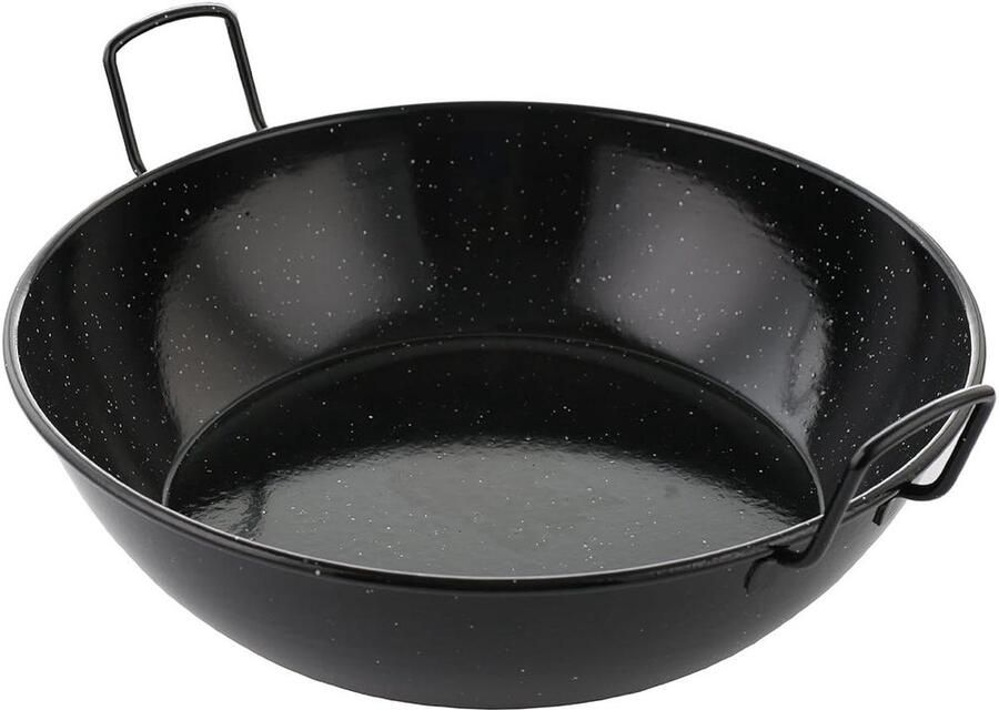 Geëmailleerde Koekenpan Spaanse Sarten Gerechten Bereiden Dubbele Handgrepen 40cm Diameter Zwart