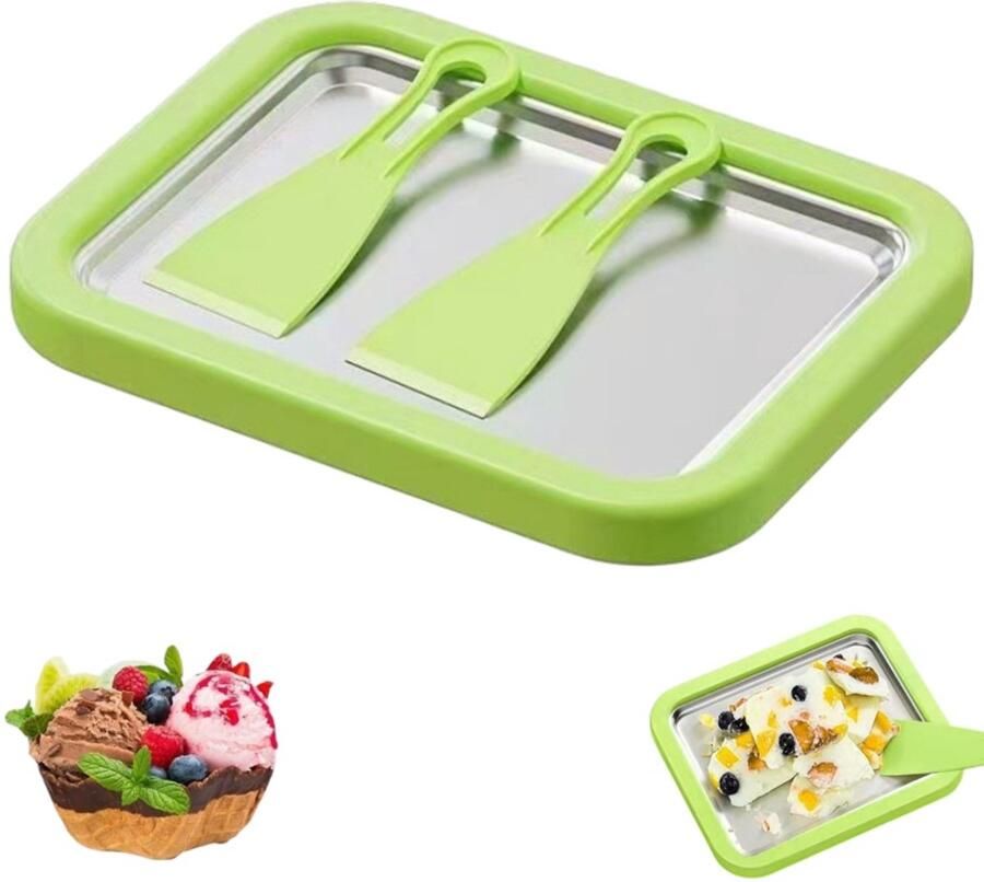 Gefrituurd ijsapparaat Gefrituurde yoghurtmaker Rolijsapparaat Zelfgemaakte koude dranken RVS Inclusief schraper Gefrituurd ijsapparaat Geschikt voor zelfgemaakte gefrituurde yoghurt en ijs Groen 22*17 5*3 5 cm