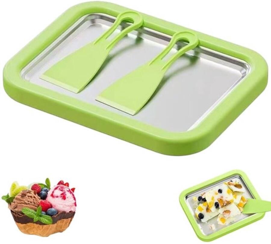 Gefrituurd ijsapparaat Gefrituurde yoghurtmaker Rolijsapparaat Zelfgemaakte koude dranken RVS Inclusief schraper Gefrituurd ijsapparaat Geschikt voor zelfgemaakte gefrituurde yoghurt en ijs Groen 22*17 5*3 5 cm